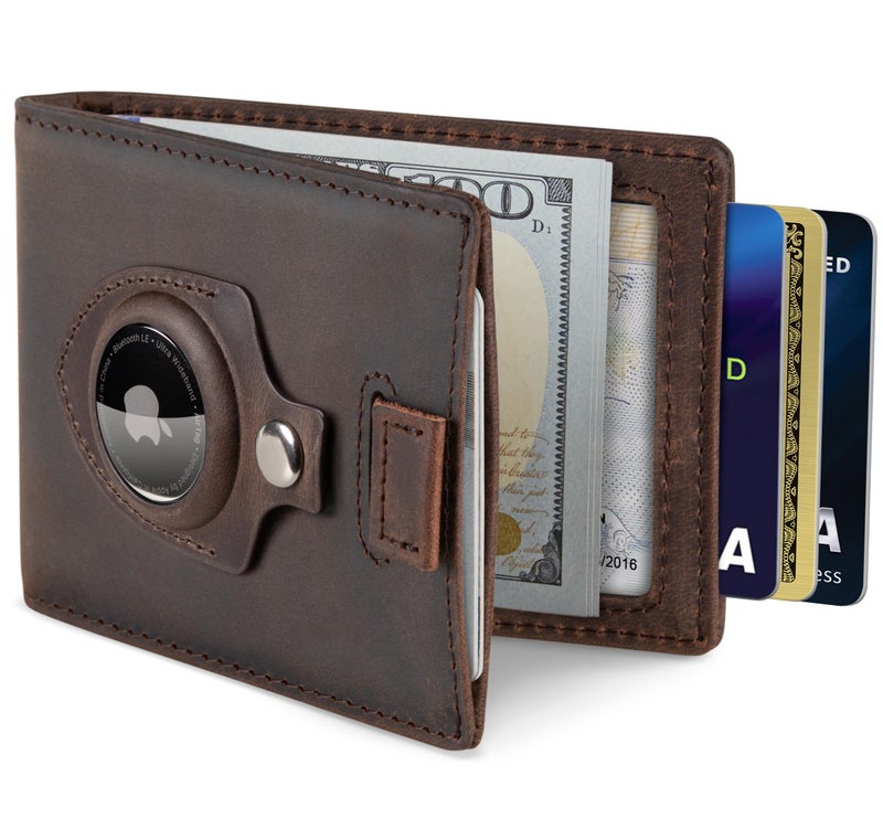 SERMAN BRANDS AirTag Wallet - RFID Blocking Mens Minimalist Money Clip Wallet for Airtag - Full Grain Leather - Slim Bifold. Front Pocket Air tag Wallets for Men. Gift - Image 2