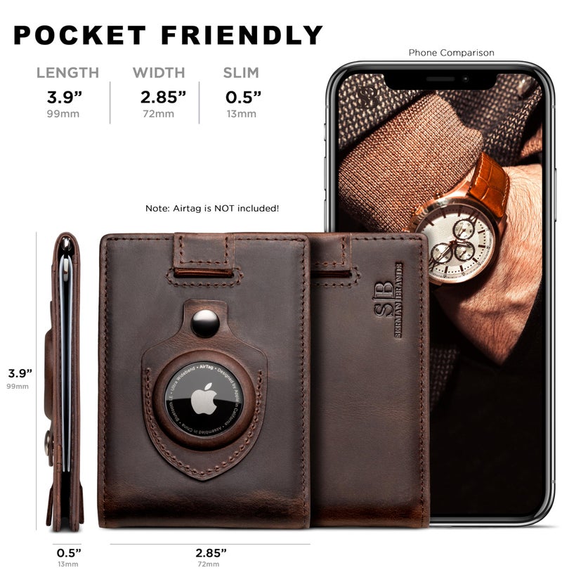 SERMAN BRANDS AirTag Wallet - RFID Blocking Mens Minimalist Money Clip Wallet for Airtag - Full Grain Leather - Slim Bifold. Front Pocket Air tag Wallets for Men. Gift - Image 4