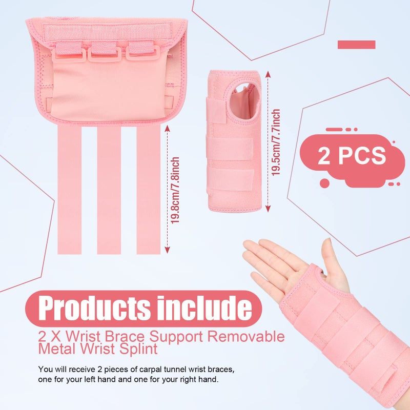 Satinior 2 Pieces Carpal Tunnel Wrist Brace Support Removable Metal Wrist Splint For Women Men  Three Adjustable Compression Straps For Tendinitis Sports Injuries Pain Relief - Image 2