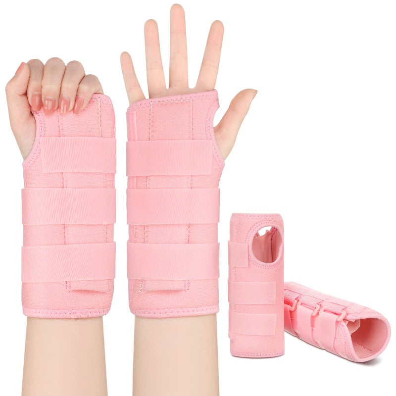 Satinior 2 Pieces Carpal Tunnel Wrist Brace Support Removable Metal Wrist Splint For Women Men  Three Adjustable Compression Straps For Tendinitis Sports Injuries Pain Relief - Image 1