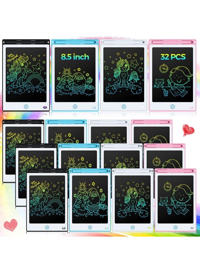 Zhehao 32 Pieces LCD Writing Tablet Doodle Board Electronic Toy 8.5 Inch Colorful Doodle Board LCD Erasable Drawing Pad Reusable Writing Pad Toys for Girls Boys(White, Black, Pink, Blue) - Image 1