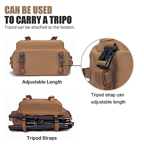 Cwatcun Camera Case Canvas Shoulder Bag with detachable insert Case Shockproof Camera Messenger Bag for Canon Sony Nikon DSLR/SLR, Mirrorless Camera Bag with Tripod Holder for Men Women (Color:Brown) - Image 4
