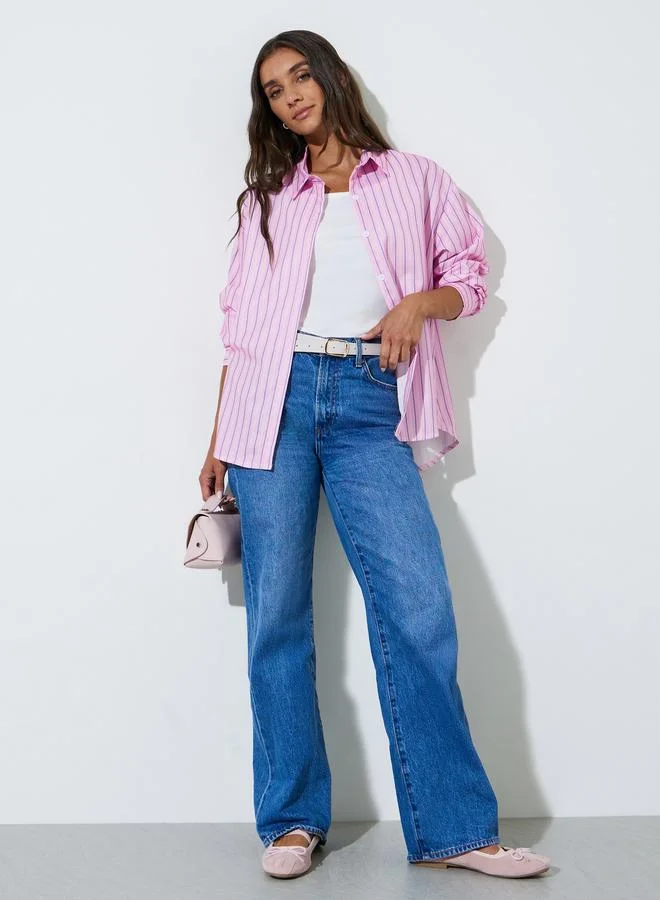 Styli Pink Striped Long Sleeves Oversized Shirt