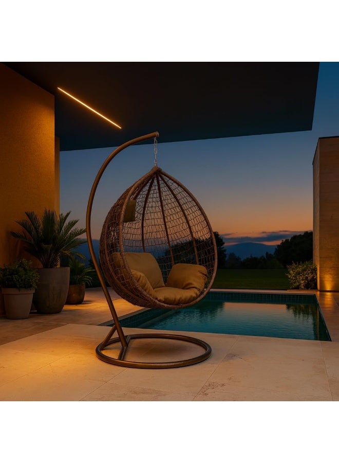 SUNLIT HOME كرسي بيض معلق خارجي من كولين مع قاعدة - كرسي هزاز من الخوص مع وسائد للشرفة والحديقة والفناء - بني - Image 4