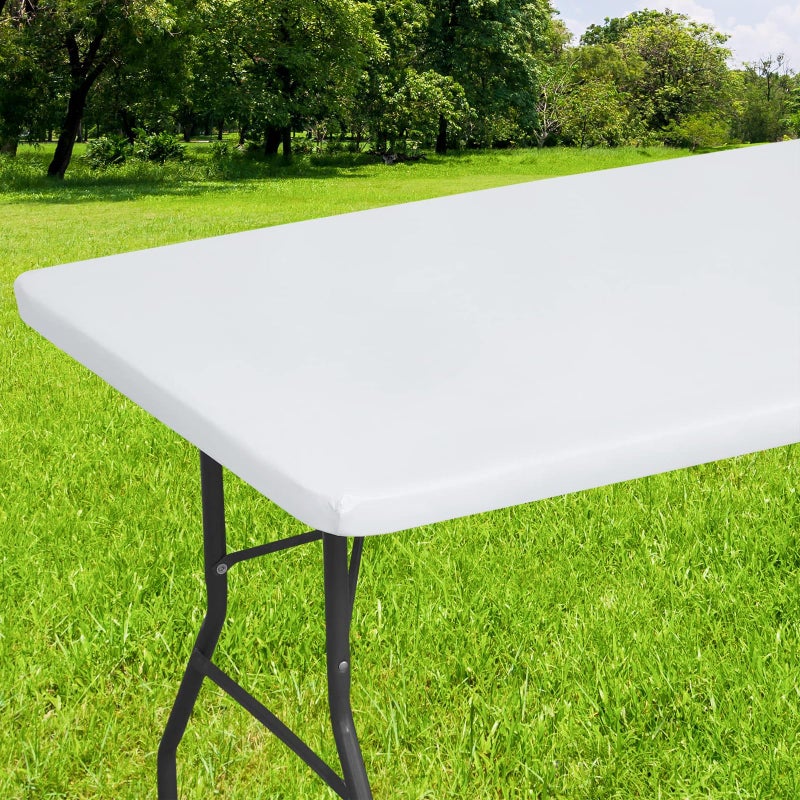 smiry Smiry Rectangle Tablecloth Elastic Fitted Flannel Backed Vinyl Tablecloths for 6ft Folding Tables Waterproof Wipeable Table Covers for Indoor Outdoor Picnic and Camping White 30x72 