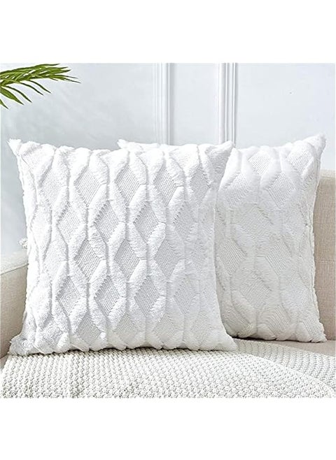 2 Pack Decorative Throw Pillow Covers, Soft Plush Faux Wool Couch Pillow Covers 15x15 inch