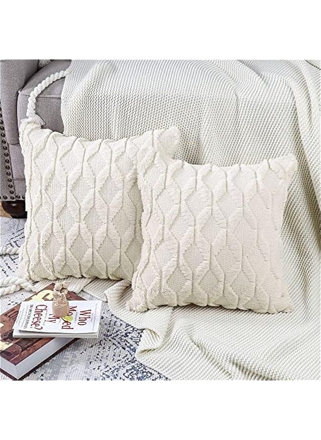 2 Pack Decorative Throw Pillow Covers, Soft Plush Faux Wool Couch Pillow Covers 15x15 inch