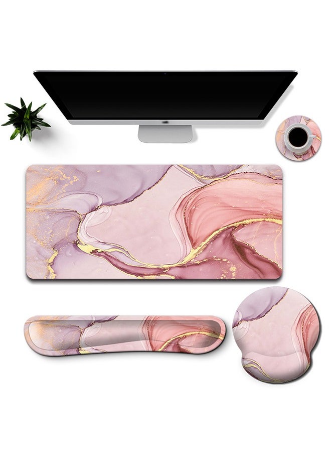 Bukela - Mouse pad, Gaming Mouse Pad Wrist Support Set,4in1 Desk Mat+ Keyboard Wrist Rest+Mouse Wrist Rest+Coaster Set with Ergonomic Design for Home Office Table Computer - Image 1