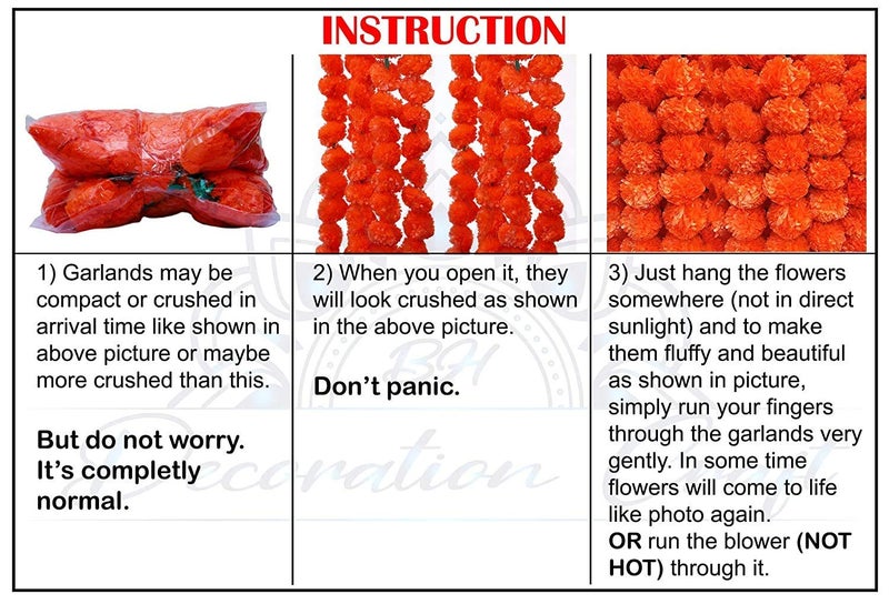 TOISA Genda Phool orangw Artificial Marigold Fluffy Flower/Genda Phool Garlands String for Diwali, Navratri,Durga Pooja Festival Office Decoration (60 inch, Pack of 5) - Image 2