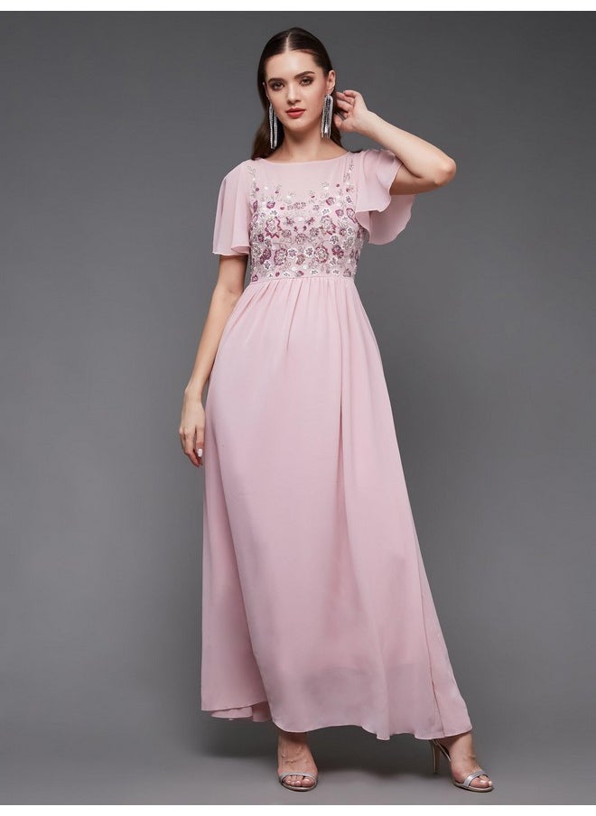 Miss Chase - Miss Chase Women's Embellished Gathered Maxi Dress(MCSS23D98-31-199-04, Pink, M) - Image 1