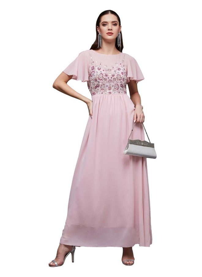 Miss Chase - Miss Chase Women's Embellished Gathered Maxi Dress(MCSS23D98-31-199-04, Pink, M) - Image 1