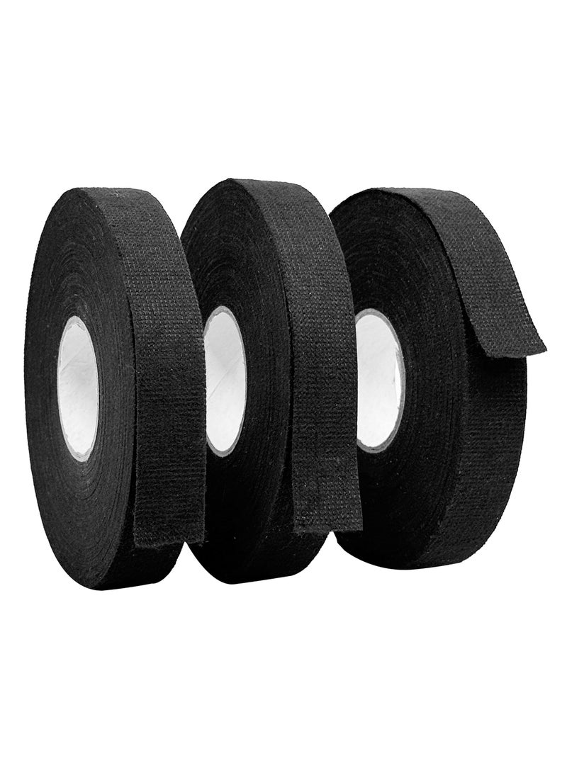 3 Pack  (25mm * 12m)Professional Electrician Double Sided Tape, High Performance High Temperature Resistant Pet Fabric Automotive Wire Harness Tape, Suitable For Automotive Electrical Wrap Protection Noise Damping Cable Fixation, Black - Image 1