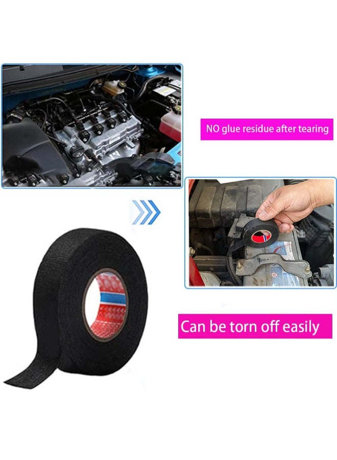 3 Pack  (25mm * 12m)Professional Electrician Double Sided Tape, High Performance High Temperature Resistant Pet Fabric Automotive Wire Harness Tape, Suitable For Automotive Electrical Wrap Protection Noise Damping Cable Fixation, Black - Image 2