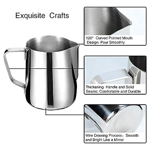 Homepixi Milk Frothing Pitcher (600ML) with Coffee Art Needle, 304 Stainless Steel Espresso Coffee Pitcher for Latte Art, Jug for Milk Frothing, Barista Tools for Cappuccino & Coffee - Image 4