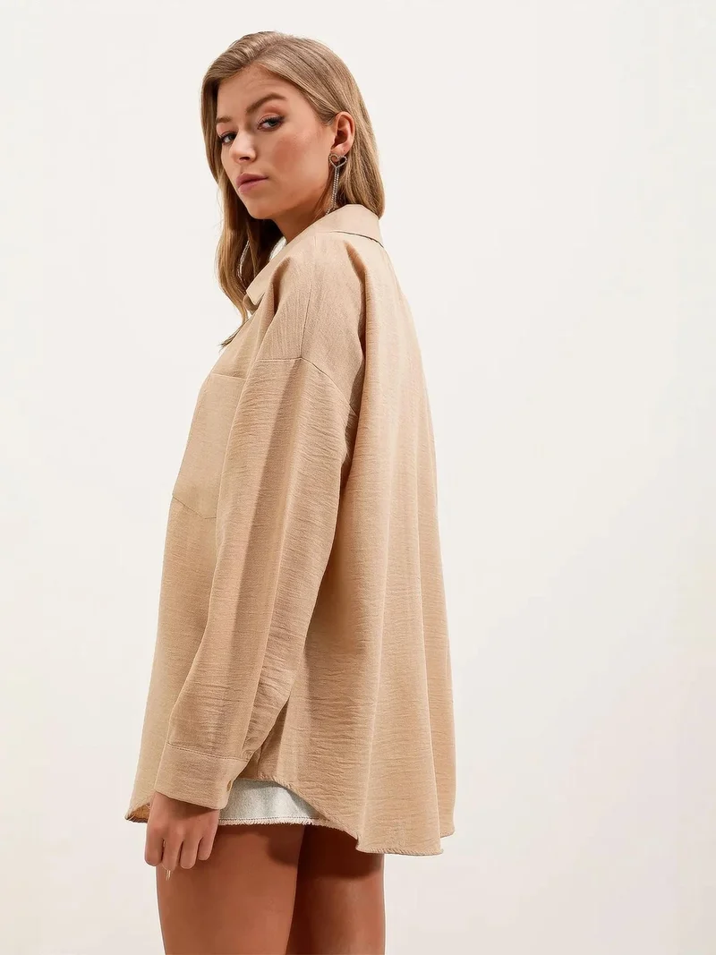 Big Dart Beige Natural BDART Linen Blended Shirt with Button Closure for Women | Best Price UAE