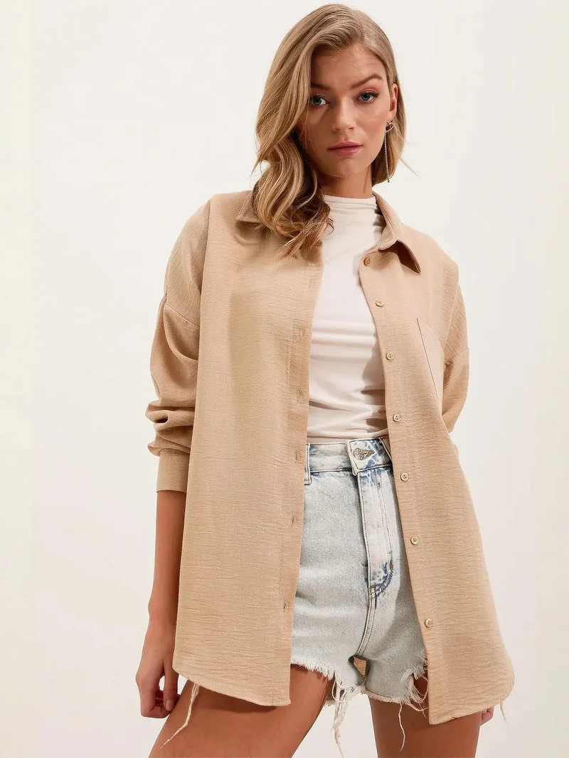 بيغ دارت قميص أساسي مفصل من الكتان المخلوط من