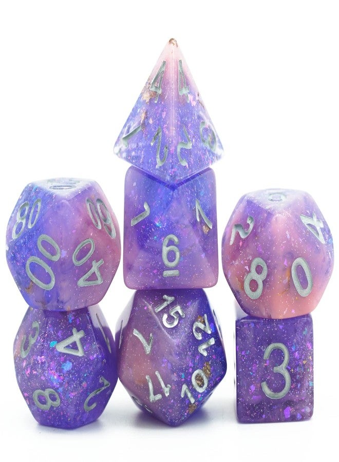 HDdais 7PCS DND Dice Set, RPG Polyhedral Dice Set Filled with Shiny Glitters, for D&D Role Playing Games and Tabletop Game (Pink/Purple) - Image 1