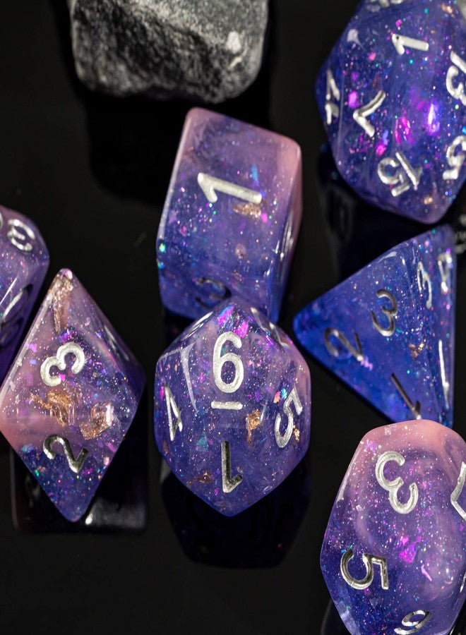 HDdais 7PCS DND Dice Set, RPG Polyhedral Dice Set Filled with Shiny Glitters, for D&D Role Playing Games and Tabletop Game (Pink/Purple) - Image 5