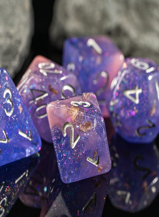 HDdais 7PCS DND Dice Set, RPG Polyhedral Dice Set Filled with Shiny Glitters, for D&D Role Playing Games and Tabletop Game (Pink/Purple) - Image 4
