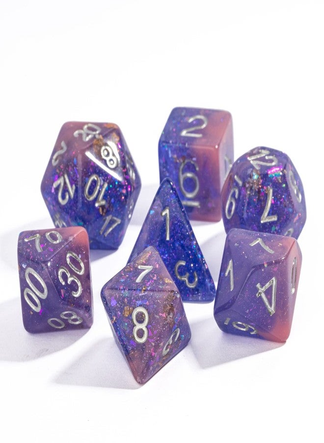 HDdais 7PCS DND Dice Set, RPG Polyhedral Dice Set Filled with Shiny Glitters, for D&D Role Playing Games and Tabletop Game (Pink/Purple) - Image 2