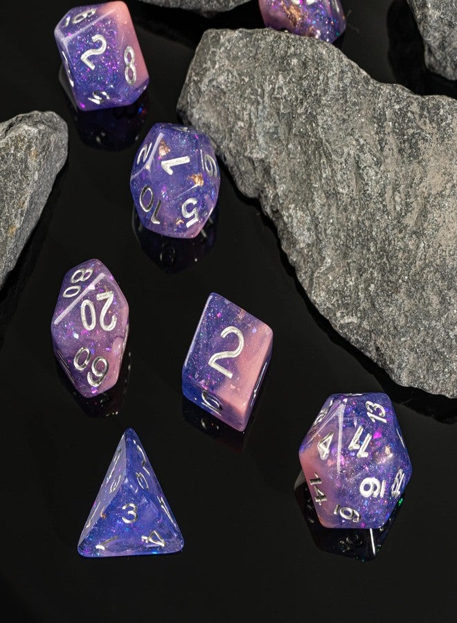 HDdais 7PCS DND Dice Set, RPG Polyhedral Dice Set Filled with Shiny Glitters, for D&D Role Playing Games and Tabletop Game (Pink/Purple) - Image 3