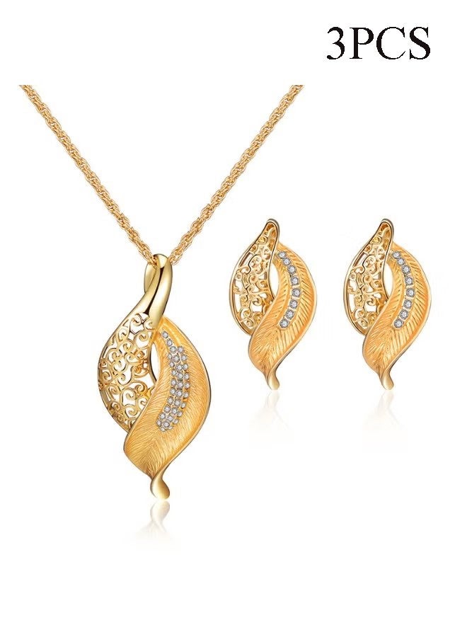 YJ Elegant Golden-Toned Hollow Leaf Rhinestone Necklace and Earrings Set - Vintage Zinc Alloy Jewelry, Ideal for Couples, Christmas, New Year, Birthday, Wedding Gifts, Birthday Gift Jewelry|Vintage Jewelry|Goldtone Finish - Image 1