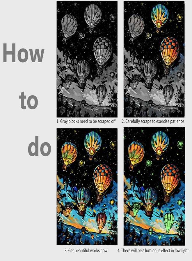 VTEAS 8 Sheet Noctilucent Scratch Art Rainbow Painting Paper with Pen/Cleaning Brush, Glow in The Dark Engraving Scratchboard(A4) for Teens & Adults, Sketch Card Creative DIY Craft (Fireworks) - Image 4