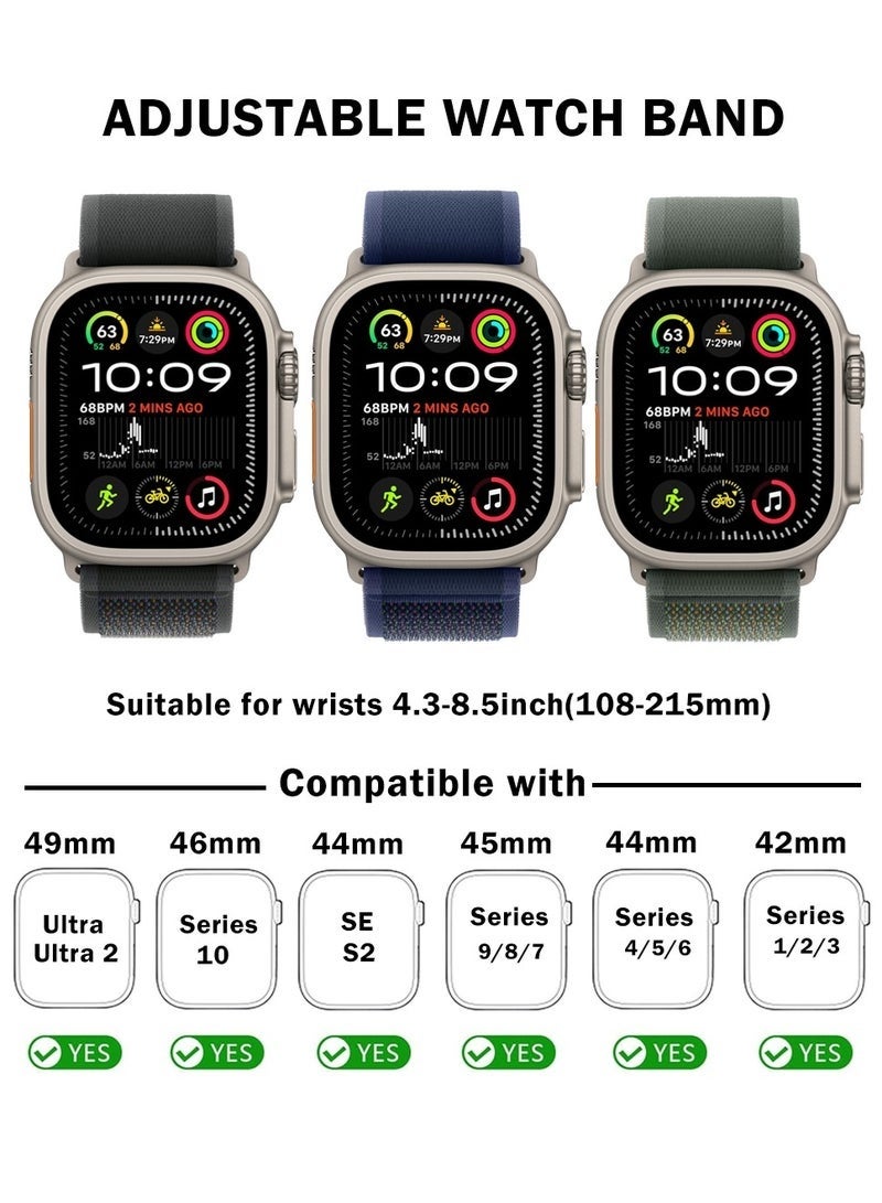 Nova future 3 Pack for Apple Watch Trail Band 49mm/46 mm/45mm/44mm/42mm Nylon Woven Sport Strap for iWatch Ultra/Ultra2/Series 10/9/8/7/SE/6/5/4/3/2/1 Black/Blue/Green - Image 2