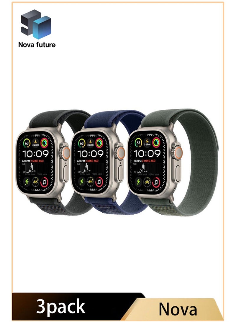 Nova future 3 Pack for Apple Watch Trail Band 49mm/46 mm/45mm/44mm/42mm Nylon Woven Sport Strap for iWatch Ultra/Ultra2/Series 10/9/8/7/SE/6/5/4/3/2/1 Black/Blue/Green - Image 1