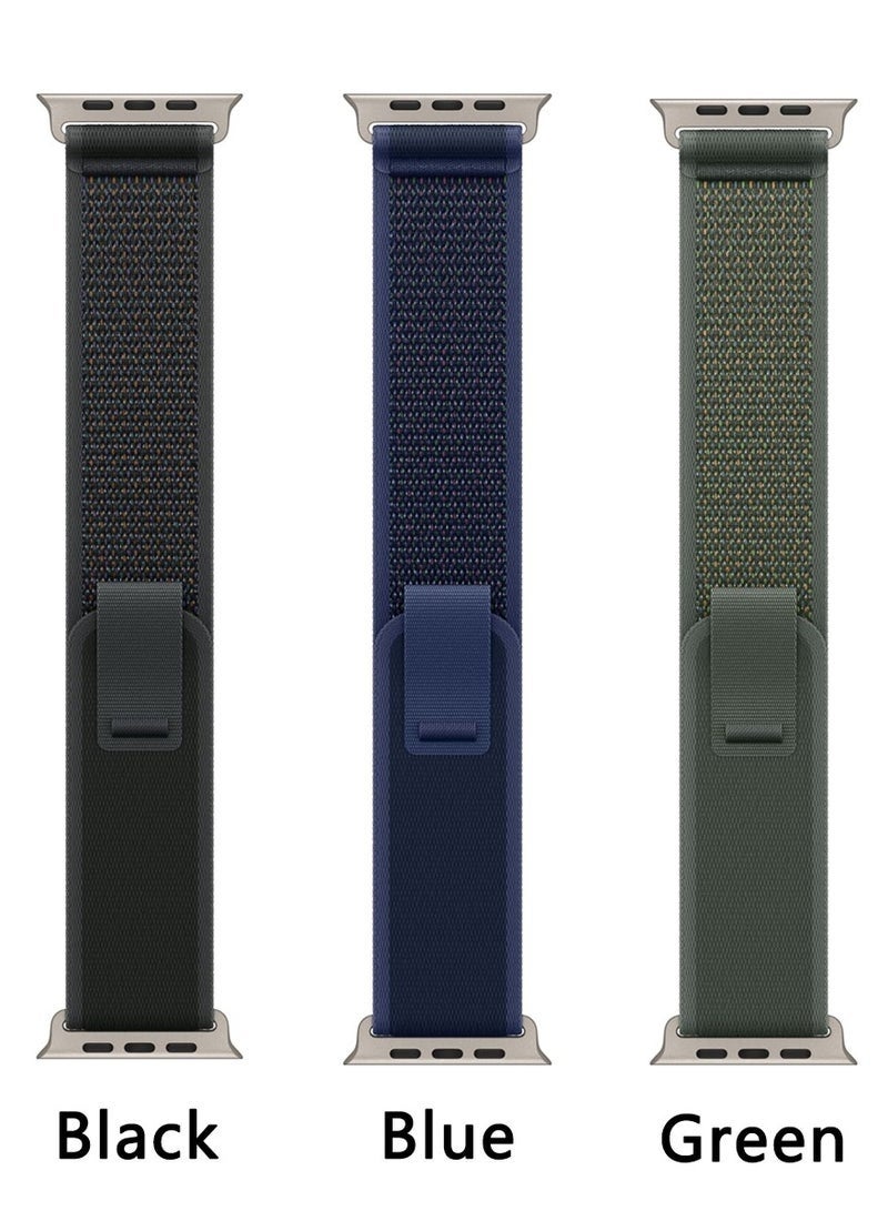 Nova future 3 Pack for Apple Watch Trail Band 49mm/46 mm/45mm/44mm/42mm Nylon Woven Sport Strap for iWatch Ultra/Ultra2/Series 10/9/8/7/SE/6/5/4/3/2/1 Black/Blue/Green - Image 3