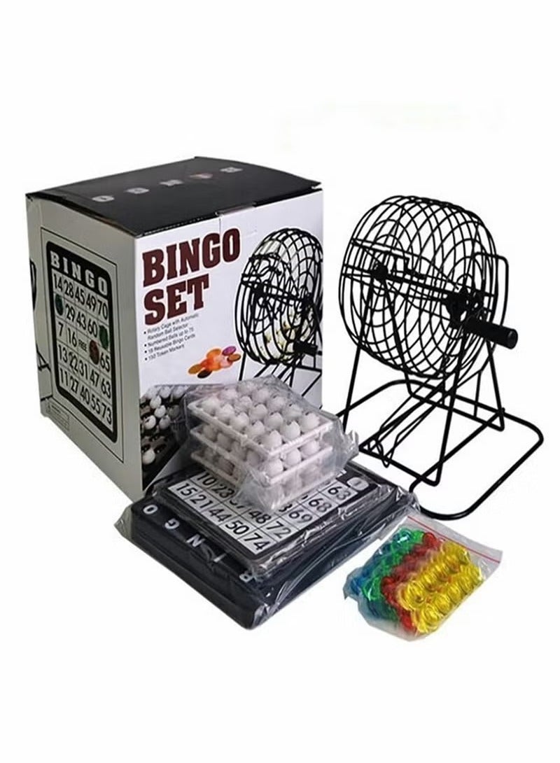 Bingo Game Set with 8 Inch Metal Round Cage, Plastic Masterboard, 75 pcs Balls, Cards and Bingo Chips for Classic, Traditional, Family Party Game Play - for Large Groups - Image 1