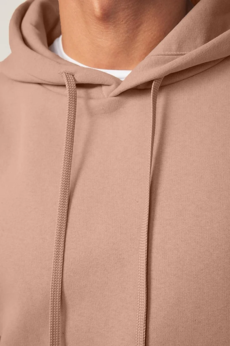 Tudors Unisex Oversize Wide Cut Cotton Soft Textured Polar Fleece Basic Mink Color Hooded Sweatshirt
