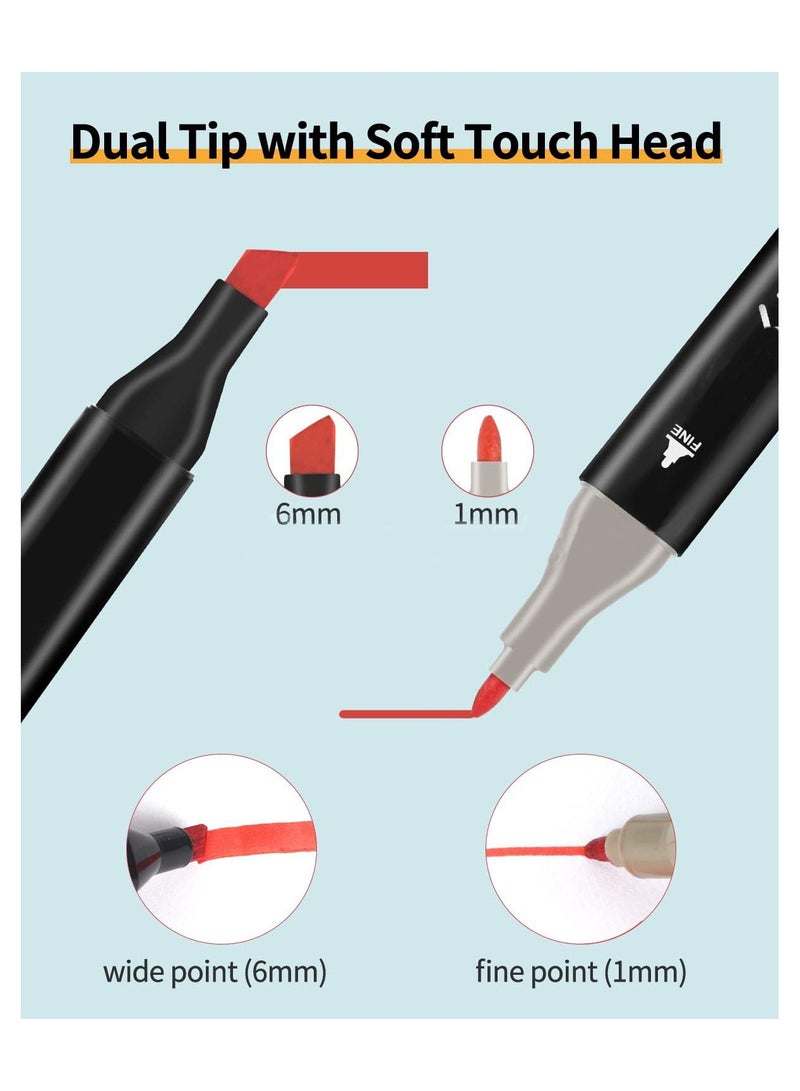 أقلام تحديد مزدوجة الأطراف 120 لونًا، أقلام تحديد ألوان مائية، سلسلة أقلام تحديد فنية بتصميم احترافي برأس مزدوج مع حامل صينية القاعدة - Image 3