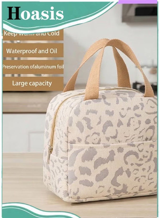 Hoasis Insulated Lunch Bag for Women, Chic Leopard Thermal Tote with Front Pocket, Leakproof 3-Layer Cooler Box for Office Work, School & Picnic, Water-Resistant Meal Prep, 23x14x20cm - Image 1