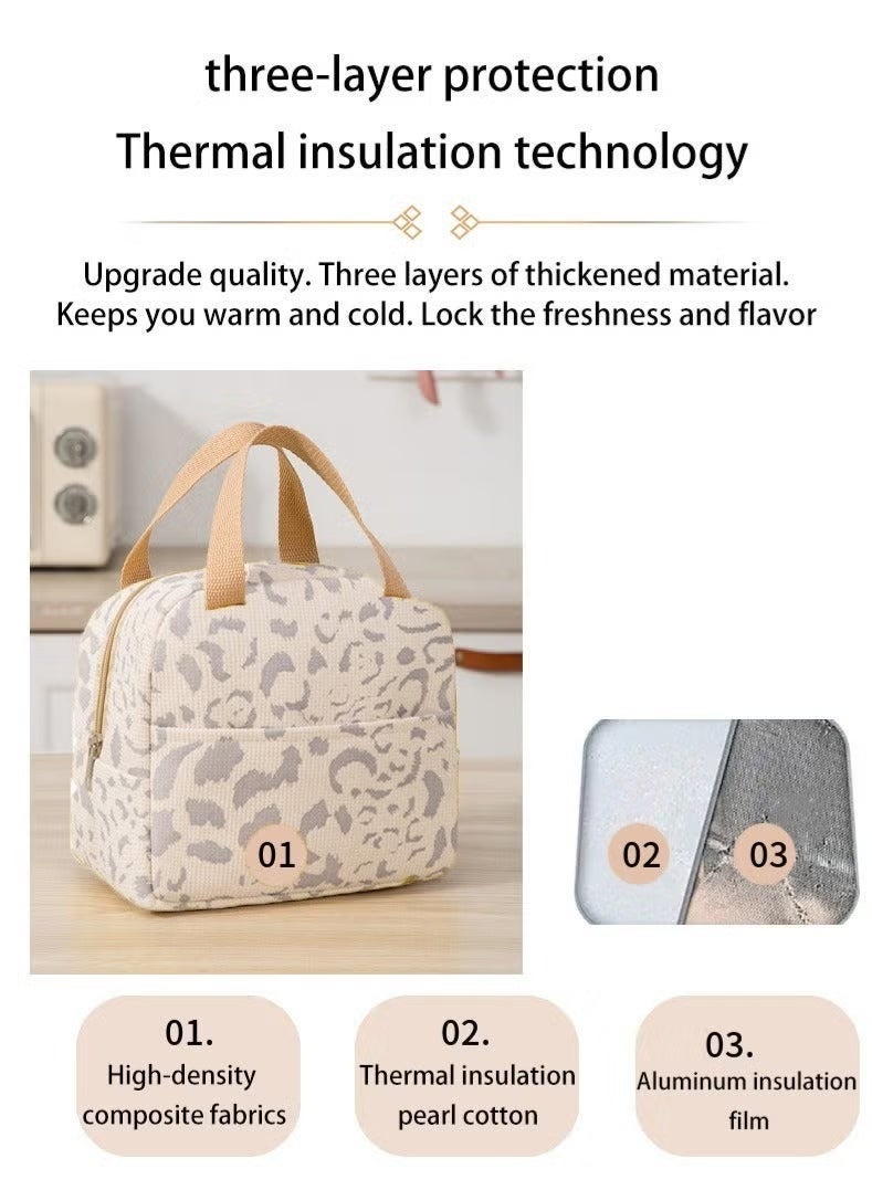 Hoasis Insulated Lunch Bag for Women, Chic Leopard Thermal Tote with Front Pocket, Leakproof 3-Layer Cooler Box for Office Work, School & Picnic, Water-Resistant Meal Prep, 23x14x20cm - Image 3