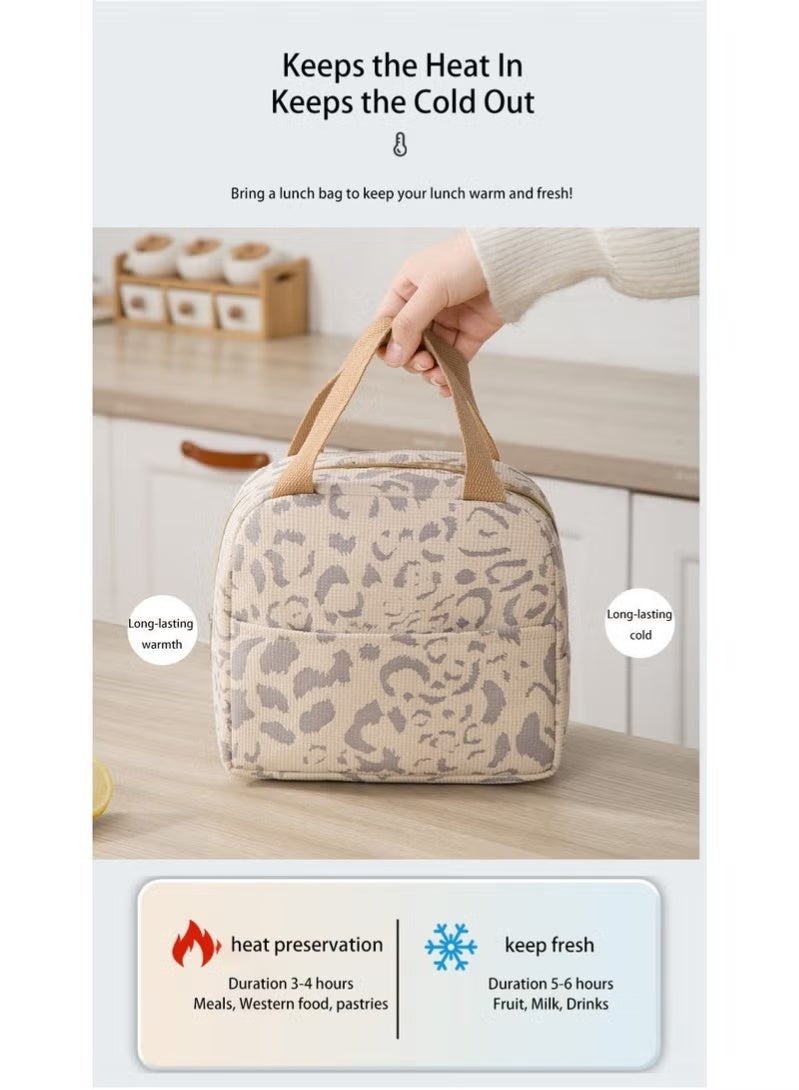 Hoasis Insulated Lunch Bag for Women, Chic Leopard Thermal Tote with Front Pocket, Leakproof 3-Layer Cooler Box for Office Work, School & Picnic, Water-Resistant Meal Prep, 23x14x20cm - Image 5