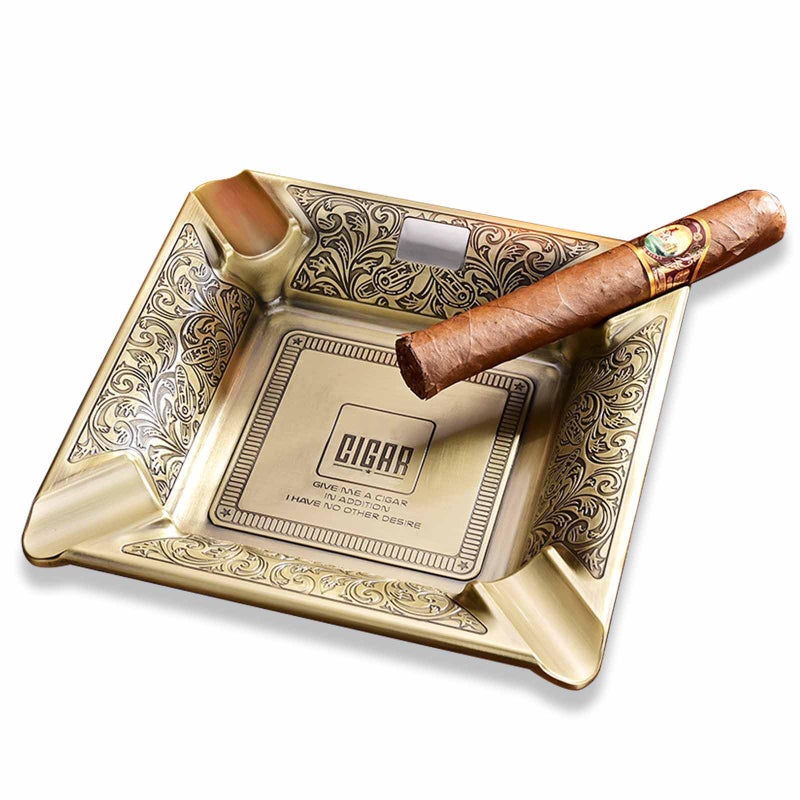 hancigar منفضة سجائر هانسيجار 4 فتحات معدنية كبيرة منفضة سجائر للمنزل والمكتب هدايا للرجال (صفراء) - Image 1