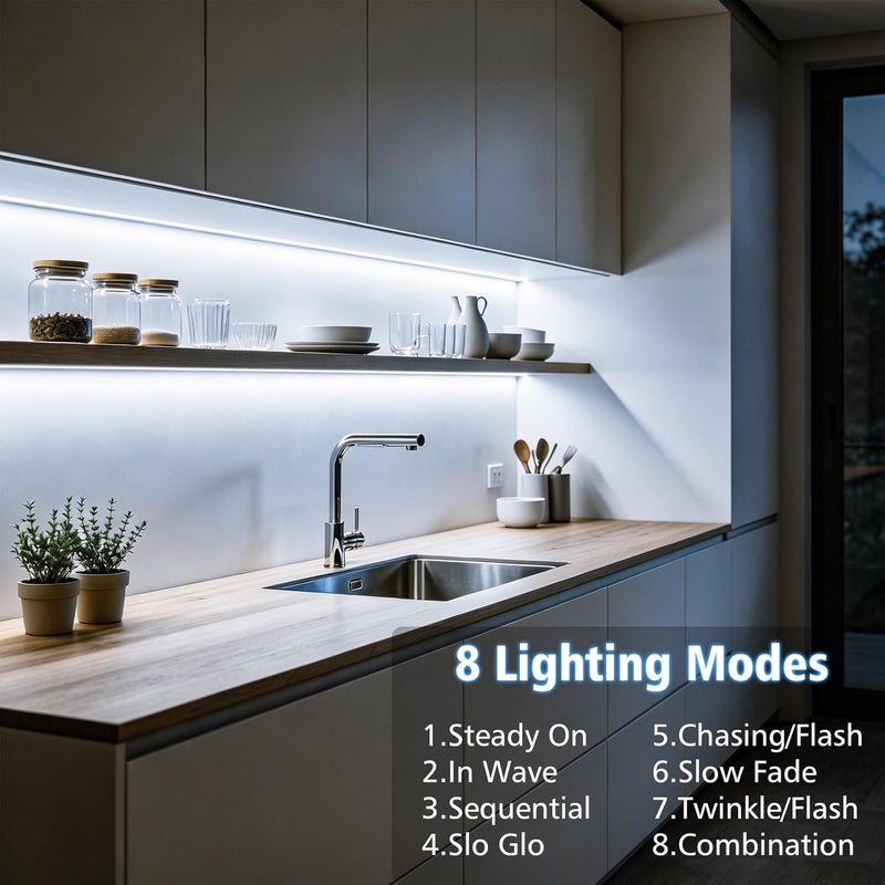 echosari Battery Operated Led Strip Lights White with Remote, 8 Modes, Dimmable, Timer, Self-Adhesive, Cuttable, for PC TV Kitchen Cabinet Shelves Bedroom Decor (3m 90LED) | Battery Operated Strip Lights with Timer, Self-Adhesive, Cuttable for TV Kitchen Cupboard Bedroom Kitchen Indoor Decor - Image 5