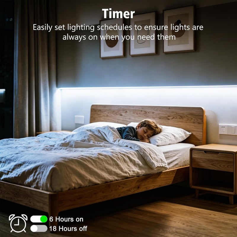 echosari Battery Operated Led Strip Lights White with Remote, 8 Modes, Dimmable, Timer, Self-Adhesive, Cuttable, for PC TV Kitchen Cabinet Shelves Bedroom Decor (3m 90LED) | Battery Operated Strip Lights with Timer, Self-Adhesive, Cuttable for TV Kitchen Cupboard Bedroom Kitchen Indoor Decor - Image 3