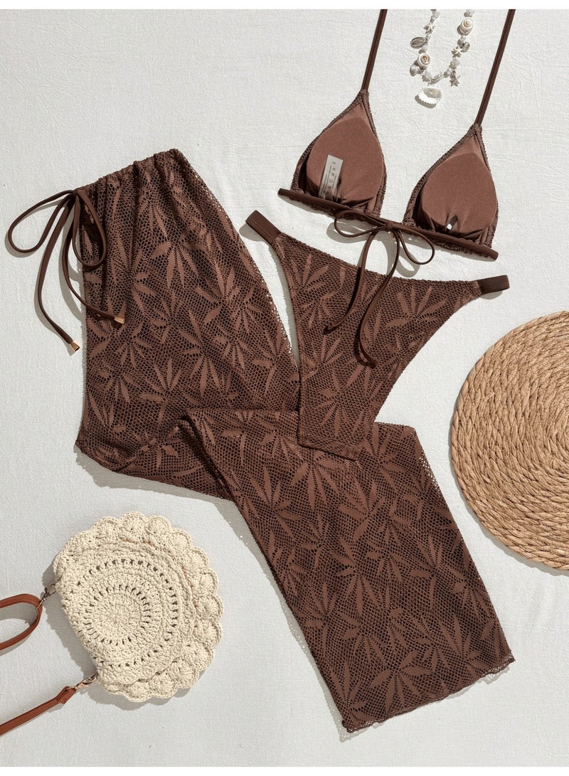 VENTRA Women's 3 Piece Bikini Beach Set,Halter Triangle Cup Swimsuit with Hollow Out Beach Pants - Image 2