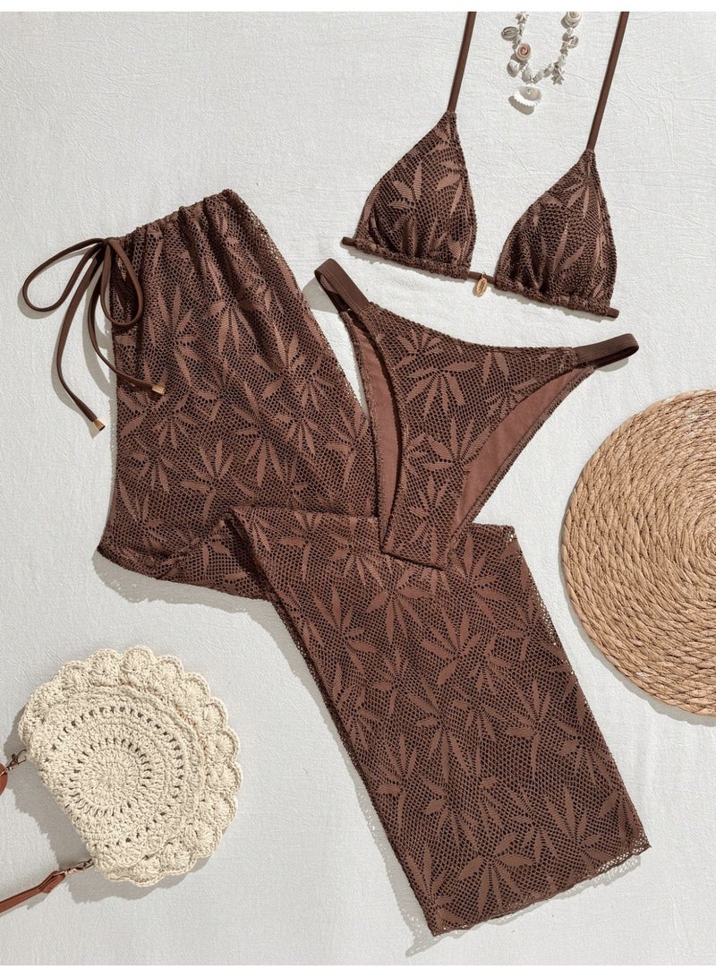 VENTRA Women's 3 Piece Bikini Beach Set,Halter Triangle Cup Swimsuit with Hollow Out Beach Pants - Image 1