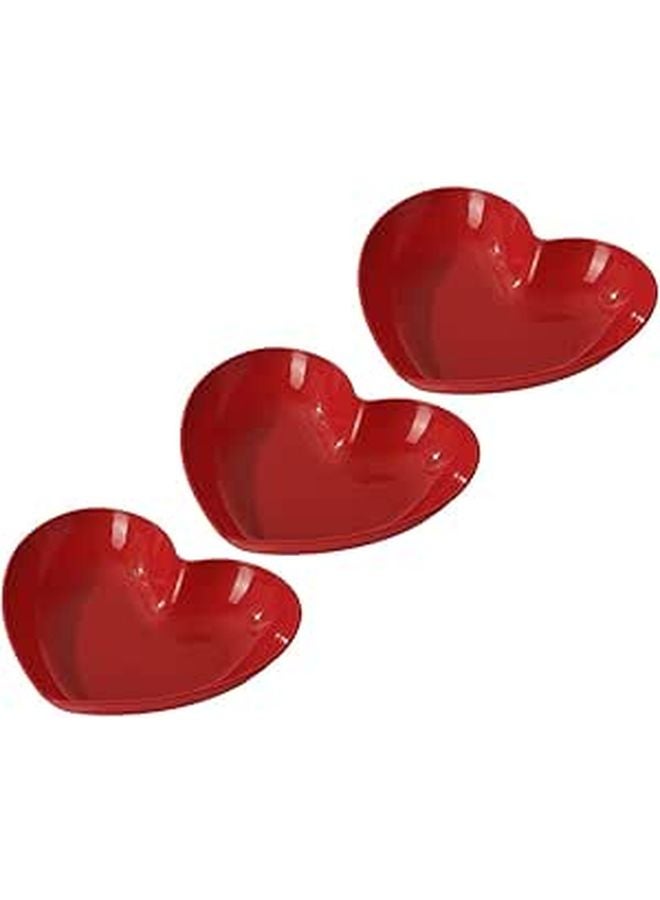 3Pcs Red Heart Shaped Plates Reusable Serving Trays For Dessert Snack Fruit Cake - Image 1
