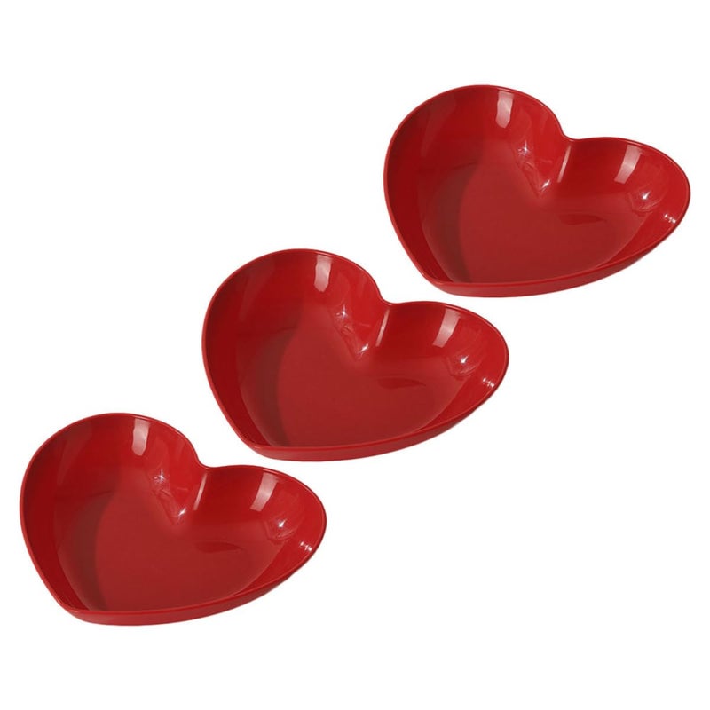 3Pcs Red Heart Shaped Plates Reusable Serving Trays For Dessert Snack Fruit Cake - Image 2