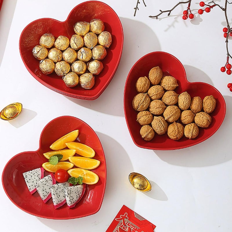 3Pcs Red Heart Shaped Plates Reusable Serving Trays For Dessert Snack Fruit Cake - Image 4