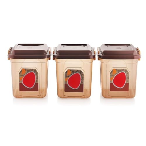 GALOOF Kitchen Storage Container Set With Lid And Lock System | Food And Grain Storage Jar Set | 14 Liter Cereal Container Set (BROWN) - Image 3