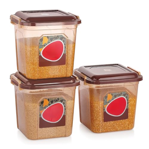 GALOOF Kitchen Storage Container Set With Lid And Lock System | Food And Grain Storage Jar Set | 14 Liter Cereal Container Set (BROWN) - Image 1