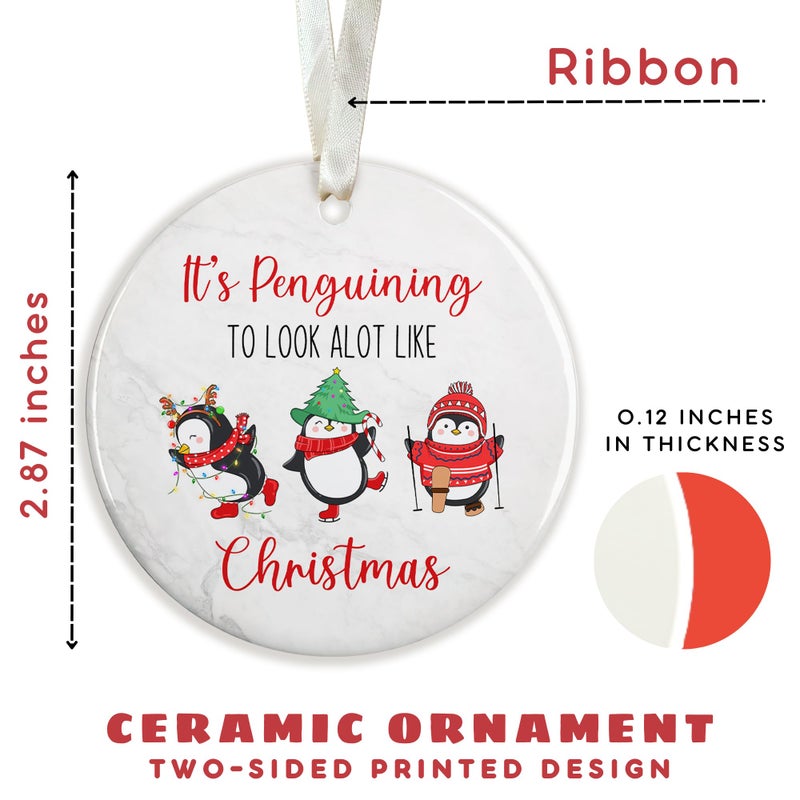 HUNIGIFT Penguin Ornament - Penguin Christmas Ornament - Penguin Ornaments  Penguin Ornaments for Christmas Tree  Penguin Christmas Ornaments - Penguin Gifts  Penguin Gifts for Women - Ceramic Ornament - Image 2