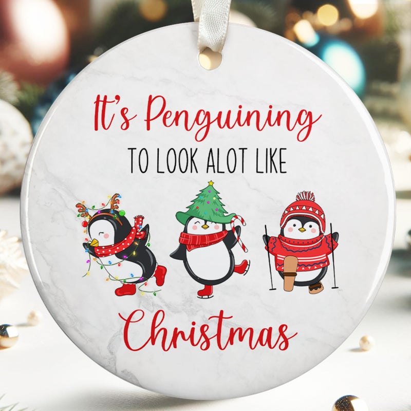 HUNIGIFT Penguin Ornament - Penguin Christmas Ornament - Penguin Ornaments  Penguin Ornaments for Christmas Tree  Penguin Christmas Ornaments - Penguin Gifts  Penguin Gifts for Women - Ceramic Ornament - Image 1