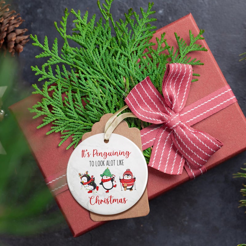 HUNIGIFT Penguin Ornament - Penguin Christmas Ornament - Penguin Ornaments  Penguin Ornaments for Christmas Tree  Penguin Christmas Ornaments - Penguin Gifts  Penguin Gifts for Women - Ceramic Ornament - Image 5