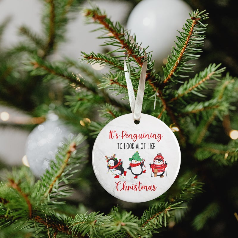 HUNIGIFT Penguin Ornament - Penguin Christmas Ornament - Penguin Ornaments  Penguin Ornaments for Christmas Tree  Penguin Christmas Ornaments - Penguin Gifts  Penguin Gifts for Women - Ceramic Ornament - Image 4